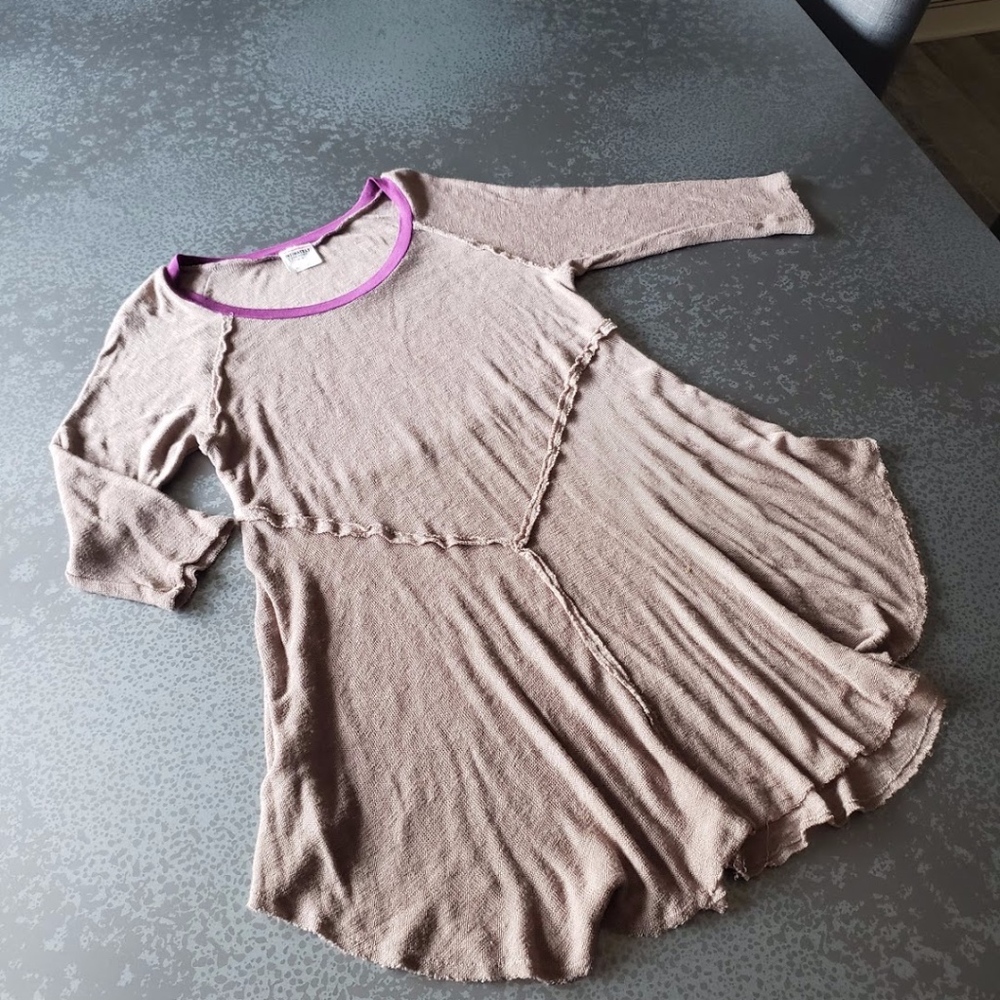 Intimately Free People Top- Beige w/Purple Neck- M